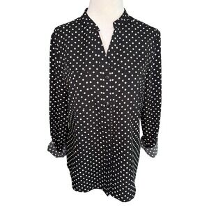 Notations Polka Dot Blouse Petite Button Down Long‎ Sleeve Petite Medium NWT